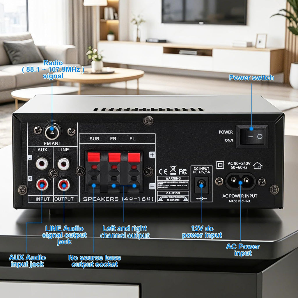 AK52 Home 2.1 Channel Bluetooth 5.0 Stereo Receivers Amplifier