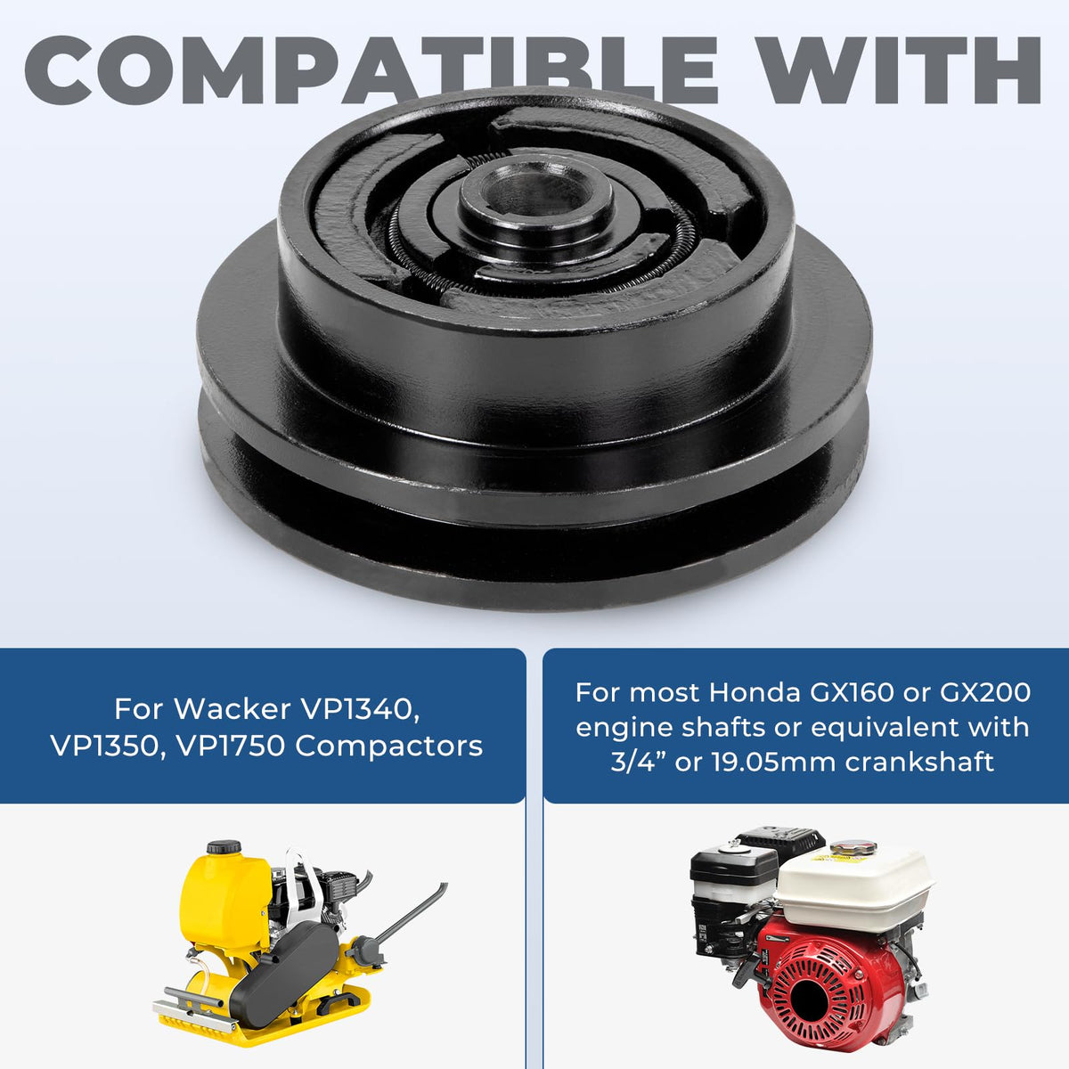 Centrifugal Clutch 5" Single Pulley 1/2" V-Belt 3/4" Bore Compatible with Wacker VP1340 VP1350 VP1750 Plate Compactors, Honda GX160 or GX200 Engine Shafts
