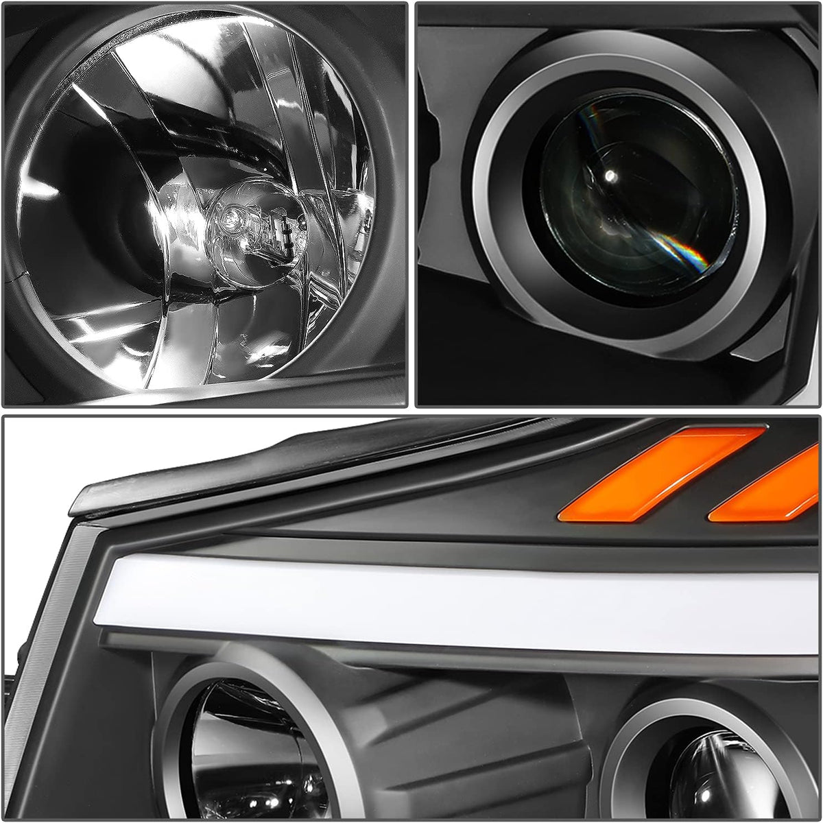 DNA MOTORING HL-HPL-NARN04-BK-CL1 Clear Lens Reflector Headlights Compatible with 04-15 Nissan Titan 05-07 Armada 3D LED Running Light Bar Amber Turn Signal