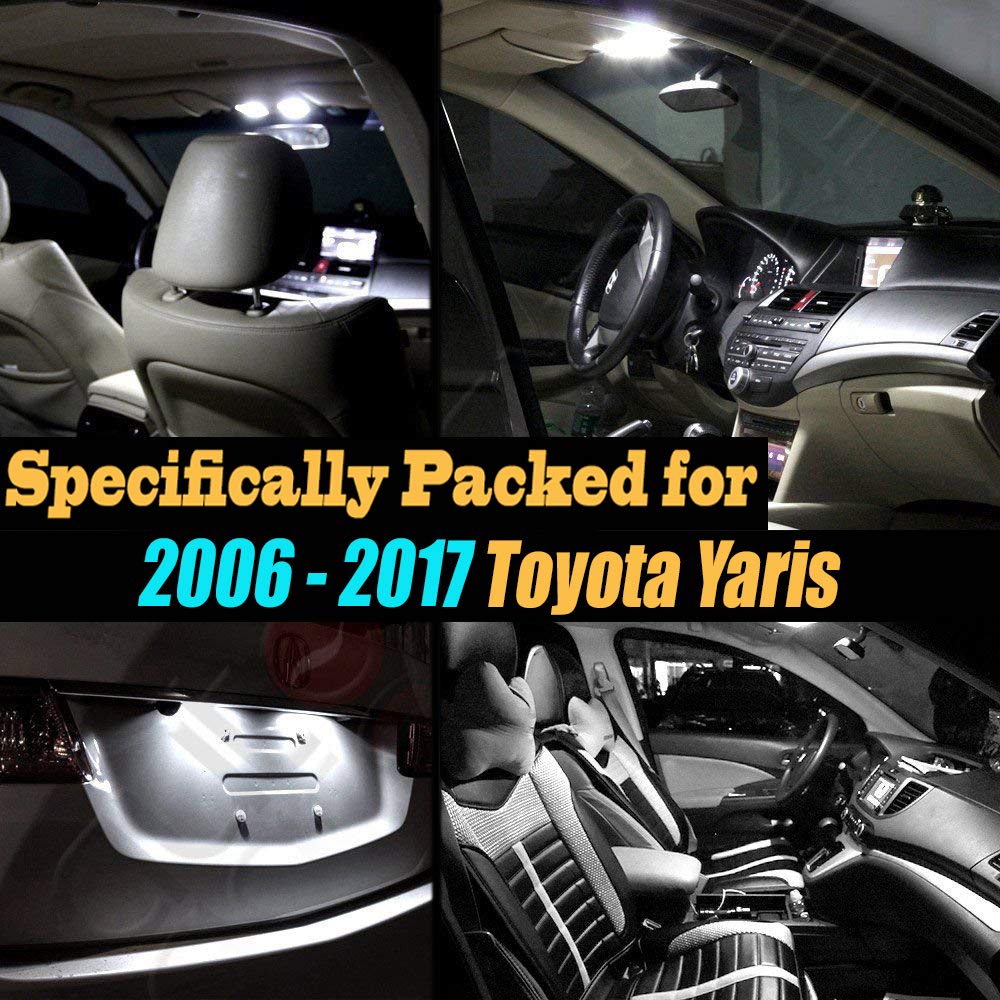 12Pc Super White 6000K Interior LED Light Bulb Kit Package Compatible with 2006-2017 Toyota Yaris