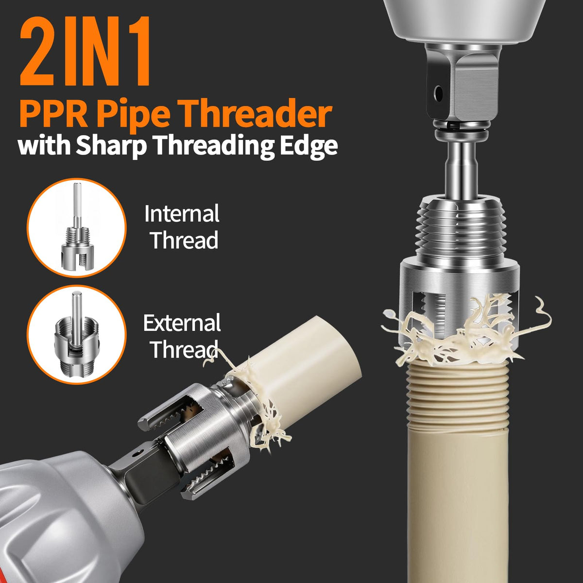 6PCS Internal & External PVC Pipe Threader and Reaming Tool Kit for 1/2" & 3/4"& 1" Plastic Pipes, Drill Compatible Pipe Thread Cutting Tool with Reaming Bit Set for Plumbing Projects and Home Repairs