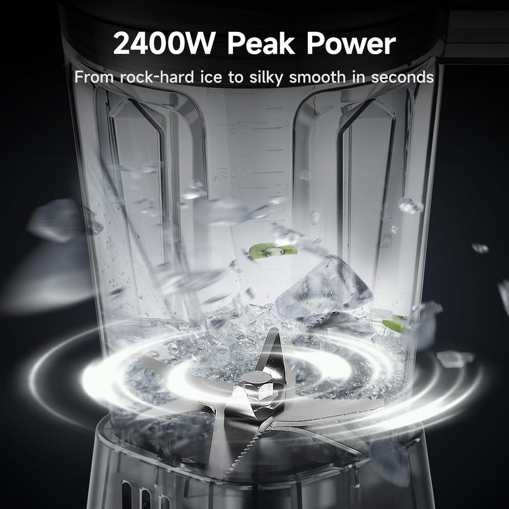 2400W Peak Countertop Blender for Kitchen, 64oz Pitcher & 24oz Travel Cup | AI Smart One-Touch & Stepless Speed, 4
