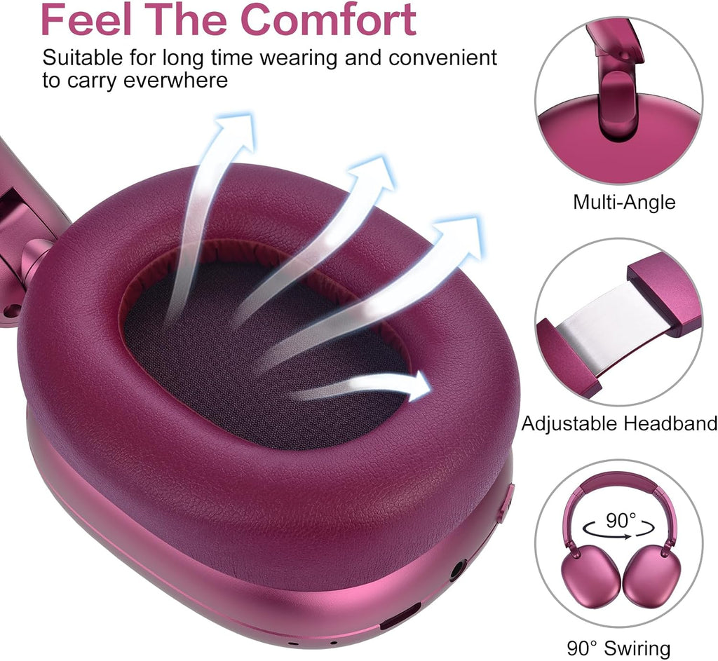 C6 Active Noise Cancelling Headphones, Wireless Over Ear Bluetooth Headphones, 60H Playtime, Lightweight Folding Deep