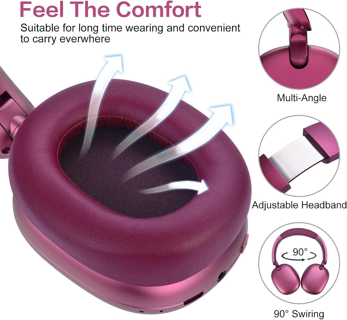 C6 Active Noise Cancelling Headphones, Wireless Over Ear Bluetooth Headphones, 60H Playtime, Lightweight Folding Deep
