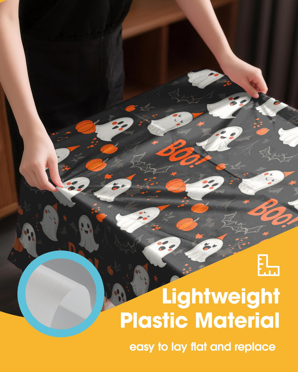 Halloween Black Plastic Table Cloth Disposable, 2 Pack, 54 x 108 in