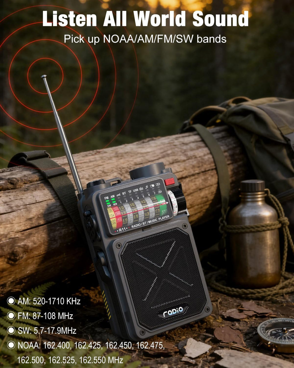 Portable Shortwave Radios with NOAA/SW/AM/FM, for Camping & Home | Bluetooth Speaker,TF Playback,Solar Powered,Hand