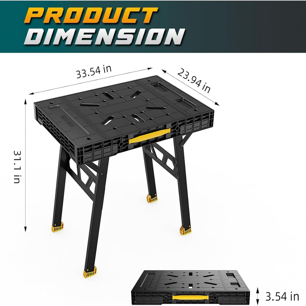 Portable Workbench, Folding Worktable, 1650lbs Capacity, Yellow