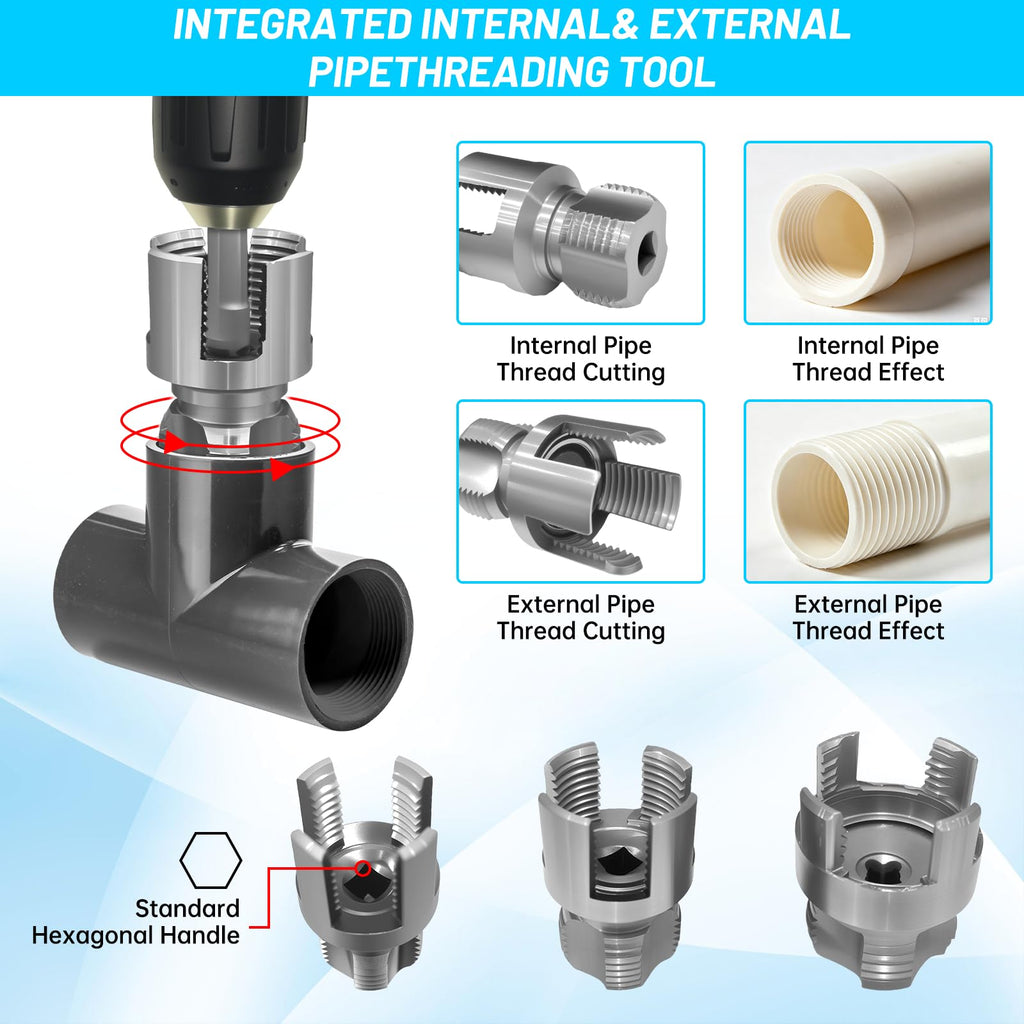 3PCS PVC Pipe Threader Kit,Internal&External Threading Tool(1/2",3/4",1")