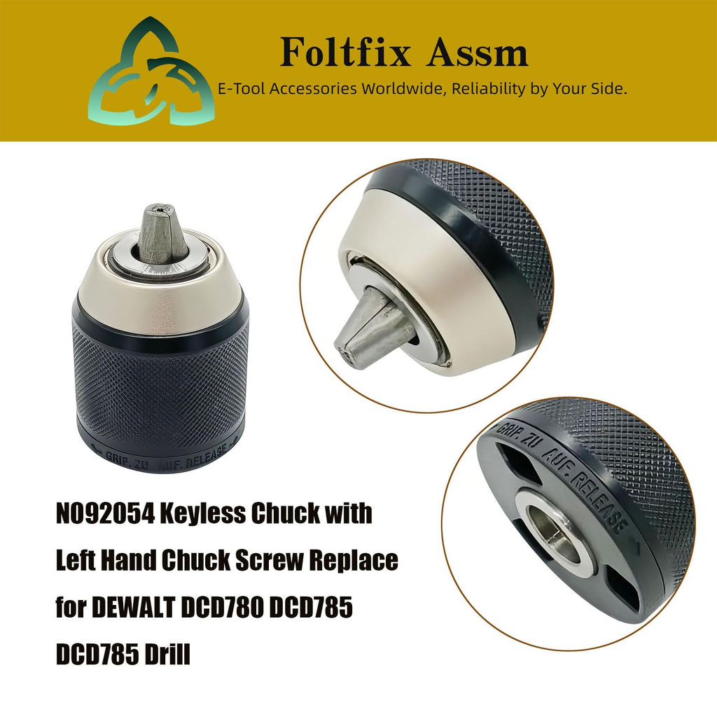 DCD780 DCD785 N092054 Keyless Chuck Replace for DEWALT DCD780B C2 with Left Hand Chuck Screw DCD780C2 DCD780C2-B2 DCD785C2-B2 Drill