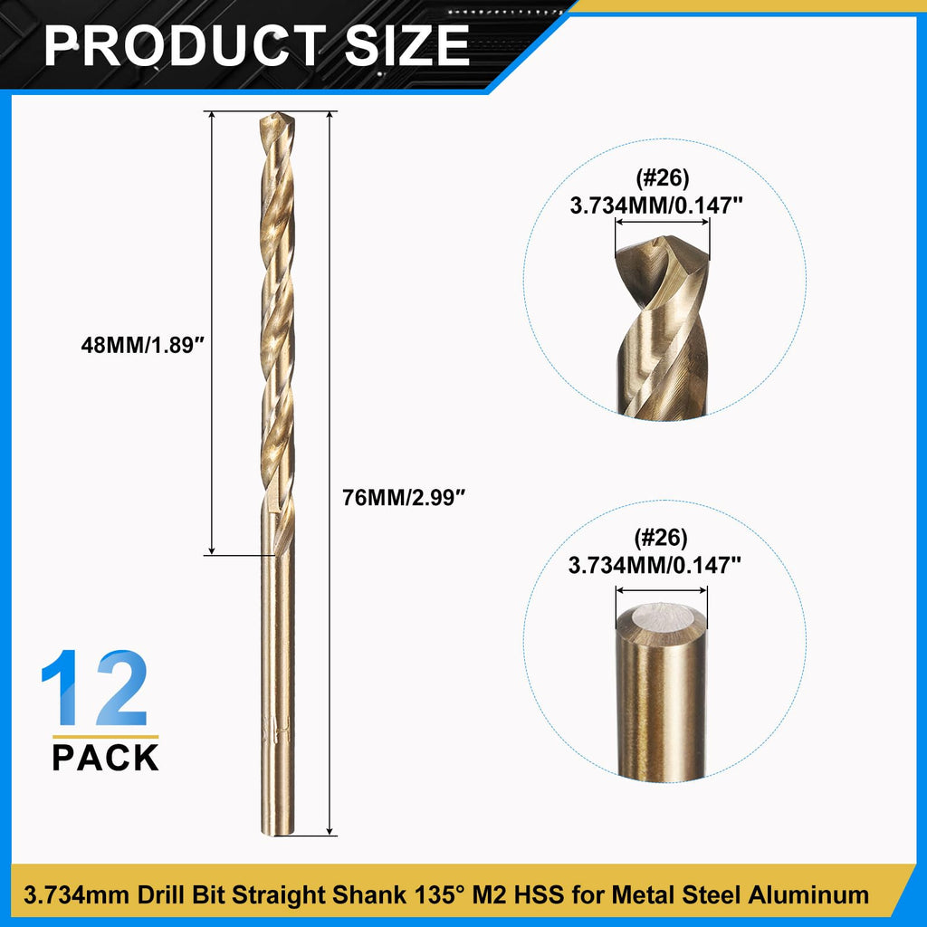 PATIKIL #26 Drill Bit Micro M2 High-Speed Steel 135° Gold Finish 12Pcs