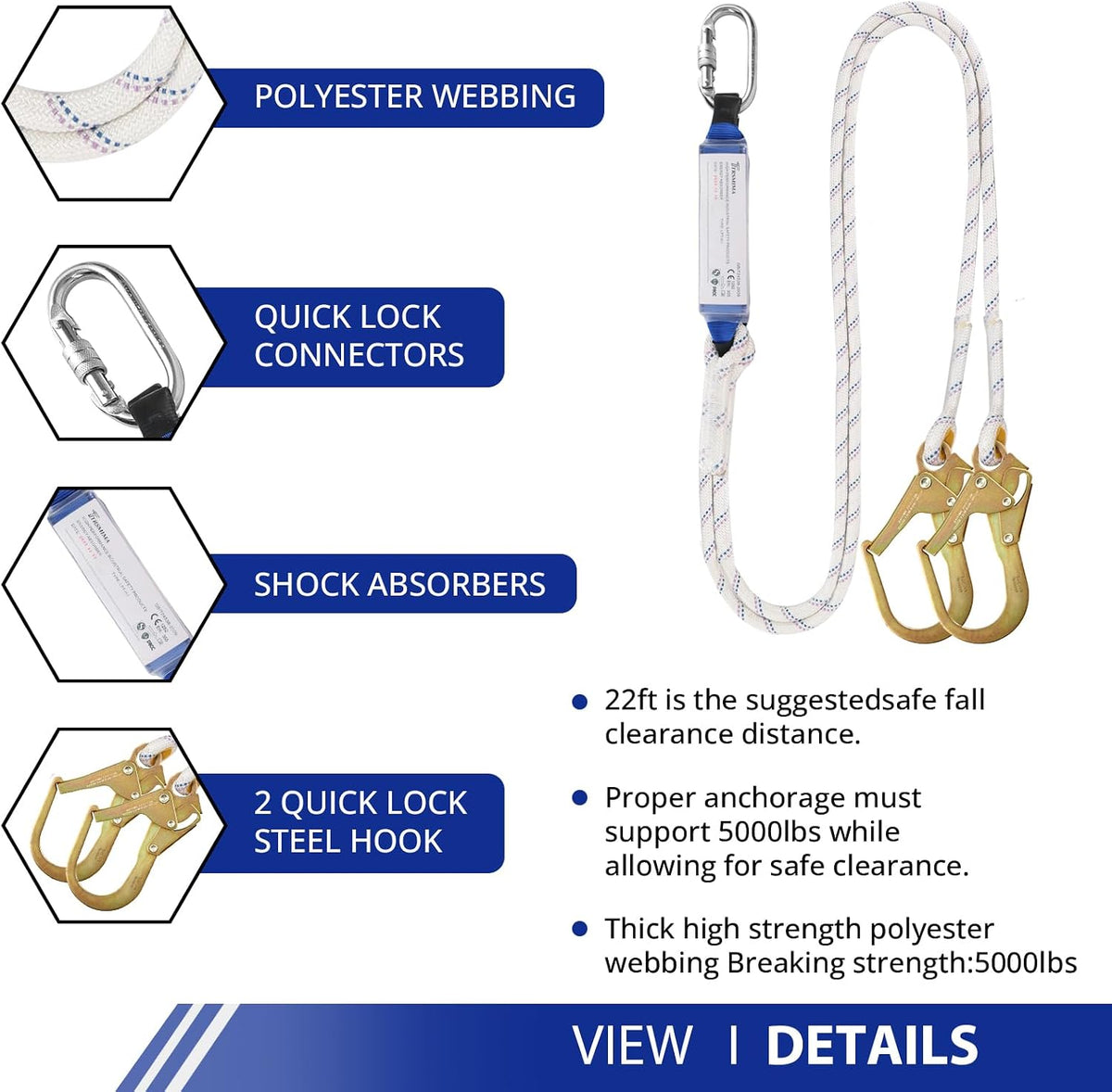 TRSMIMA Safety Harness Fall Protection - Harness Kit for Men Construction | Fall Arrest Roofing Harness Kit Men Full