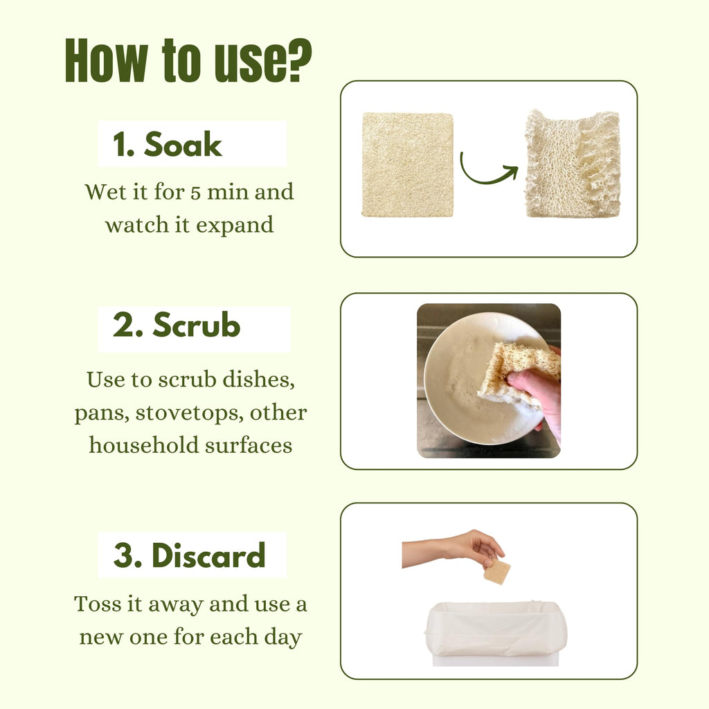 Natural Loofah Dish Sponge Multipurpose 100% Biodegradable