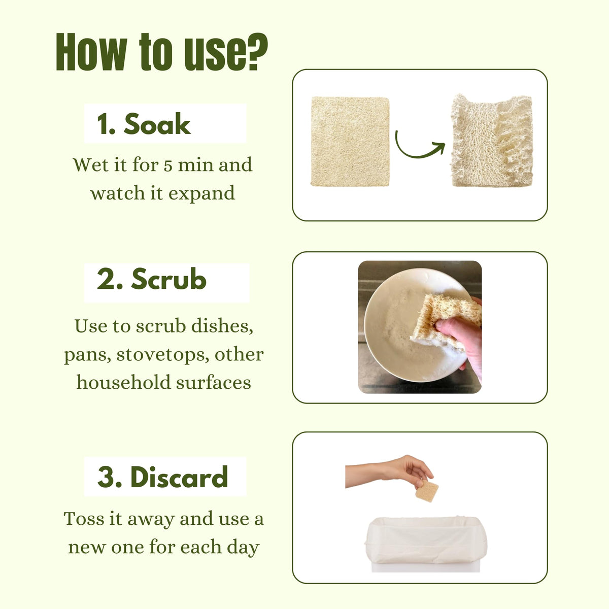 Natural Loofah Dish Sponge Multipurpose 100% Biodegradable