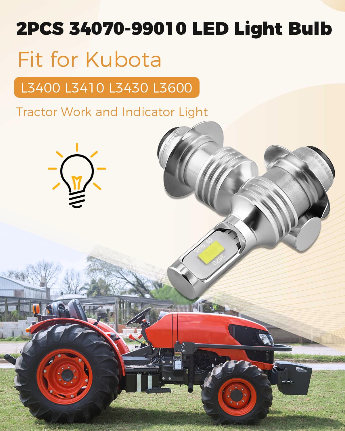 2PCS 34070-99010 LED Light Bulb Fit for Kubota L3400 L3410 L3430 L3600 Tractor Work and Indicator Light