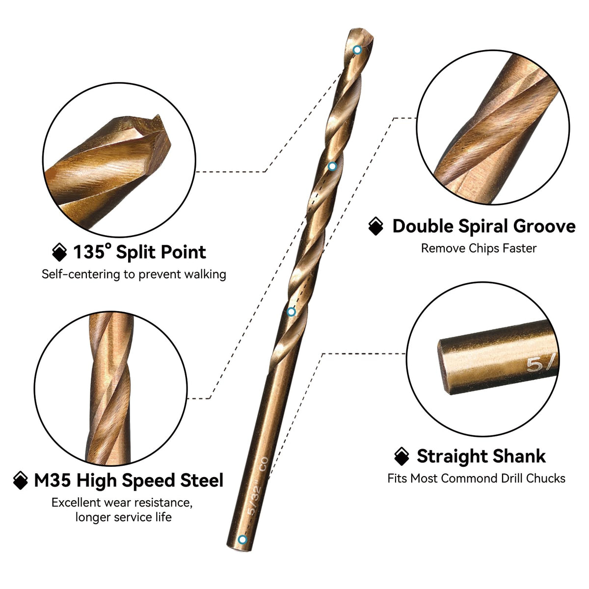 12pcs 5/32" Cobalt Jobber Drill Bit Set M35 HSS for Stainless Steel