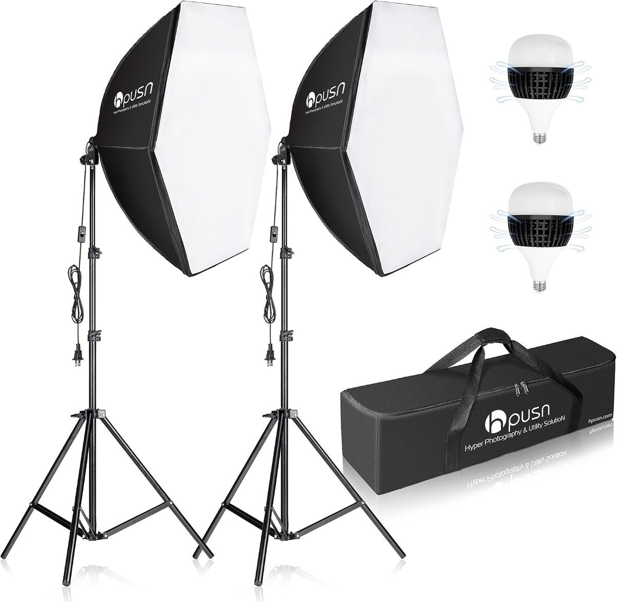 Softbox Photography Lighting Kit, 30"X30" Softbox Lighting Kit, 2pcs E27 Socket 5400K LED Bulb, Photo Studio Light