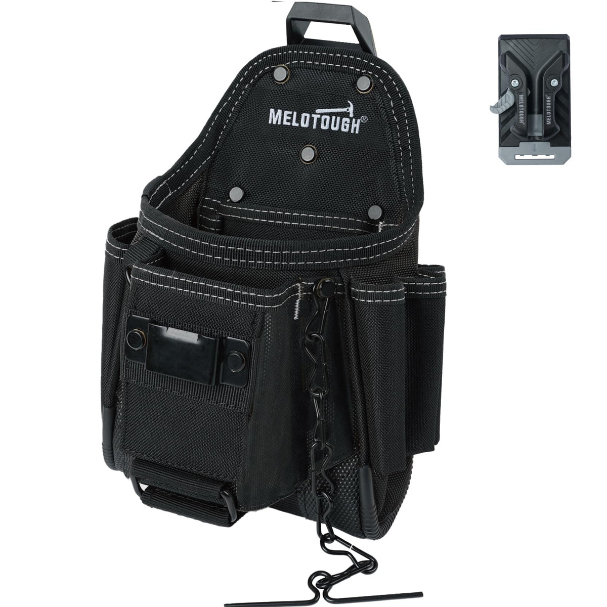Professional Small Electrician Tool Pouch for Tool Belt Pockets with Belt Clip Attachment 9 Pockets Tradesman Tool