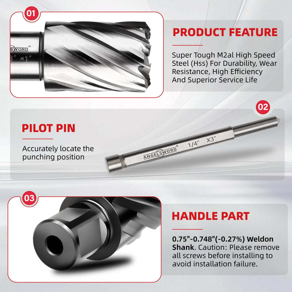 ANGELSWORD M2 HSS Annular Cutter Set 14 Pcs,Cutting Depth 1",Mag Drill Bit