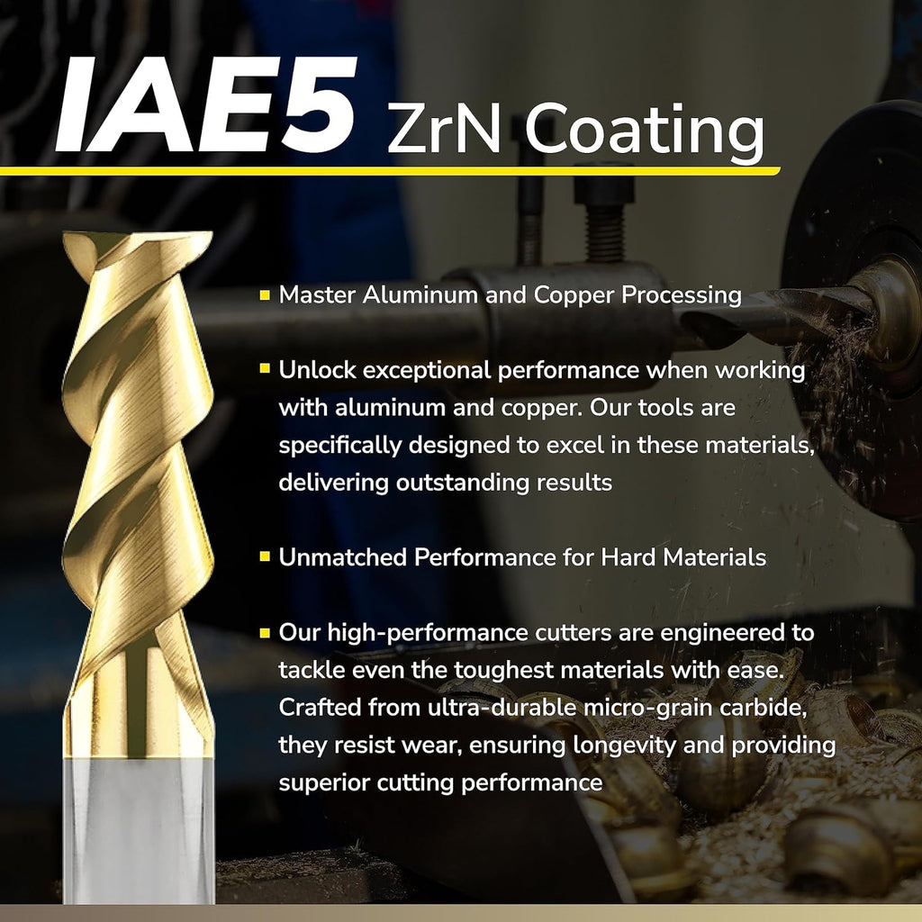 SPEED TIGER Carbide Square Nose End Mill with ZrN Coating - 2 Flute - IAE5-1/4 2T-ZrN (2 Pieces, 1/4")- for Milling Aluminum Applications – Mill Bits Sets for DIYers & Professionals