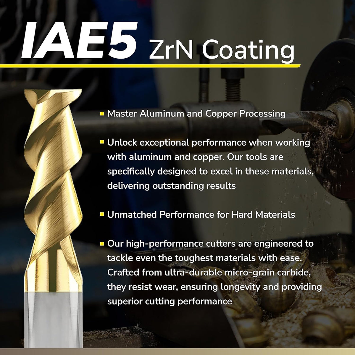 SPEED TIGER Carbide Square Nose End Mill with ZrN Coating - 2 Flute - IAE5-1/4 2T-ZrN (2 Pieces, 1/4")- for Milling Aluminum Applications – Mill Bits Sets for DIYers & Professionals