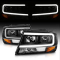AmeriLite for 1999-2004 Jeep Grand Cherokee LED Light Bar Clear Black Replacement Headlights Set - Driver and Passenger Side