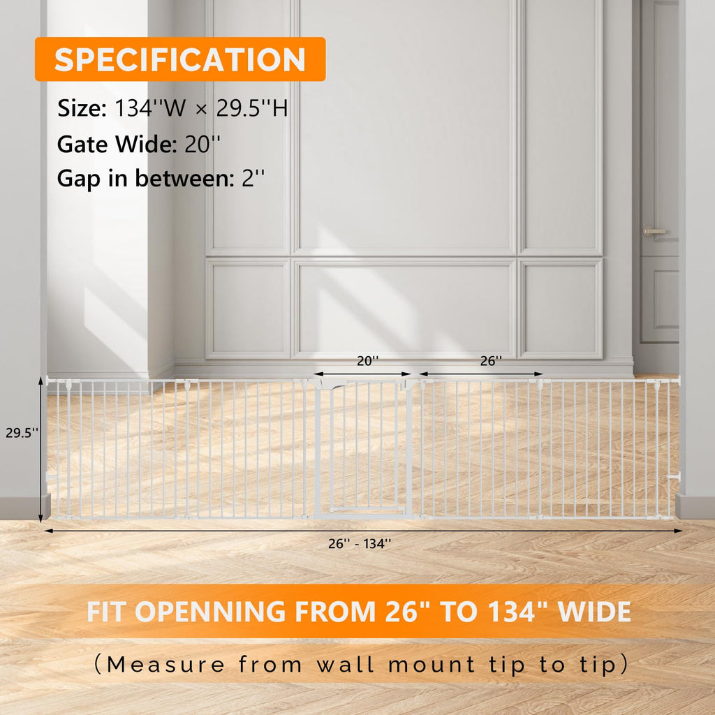 120" Wide 5-Panel Heavy-Duty Metal Fireplace Hearth & Christmas Tree Safety Fence Gate with Configurable Panels for Indoor Hearth, Stove & Holiday Tree Protection