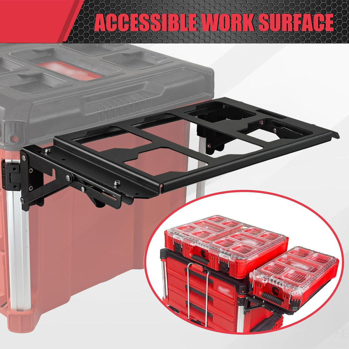 Folding Side Storage Mount Compatible with Milwaukee PACKOUT Tool Box System, Foldable Side Organizer Holder for Compact Tool Boxes, Organizers, Backpacks & Tool Pouches,Aluminum