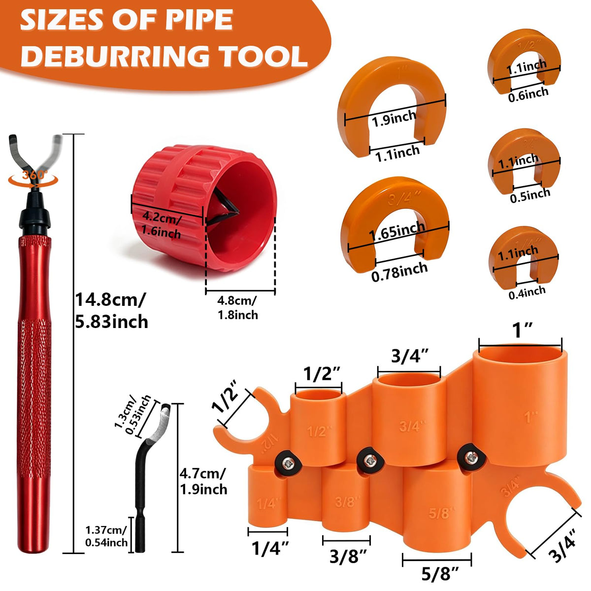 13 Pcs 1/4-1 Inch Depth Gauge and Pipe Deburring Tool for Brass,PVC,PERT