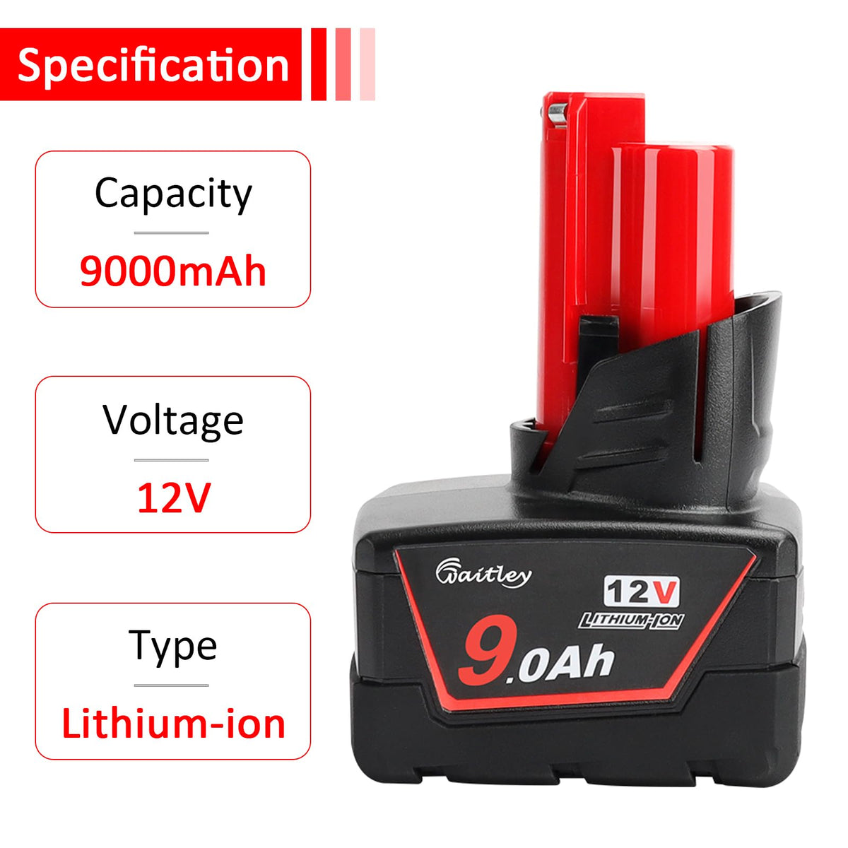 2 Pack 12V 9A Replacement Battery Compatible with Milwaukee Tool