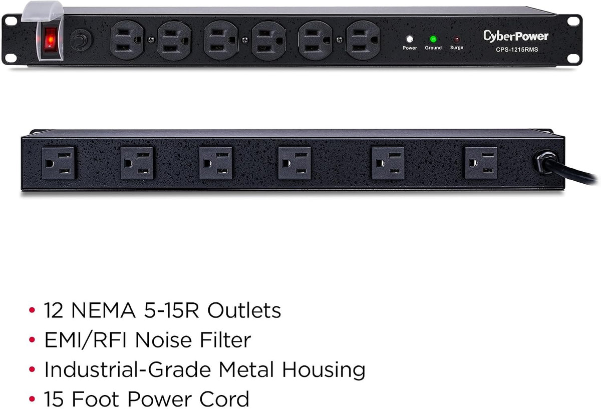 CPS1215RMS Surge Protector | 120V/15A, 12 Outlets, 15 ft Power Cord, 1U Rackmount