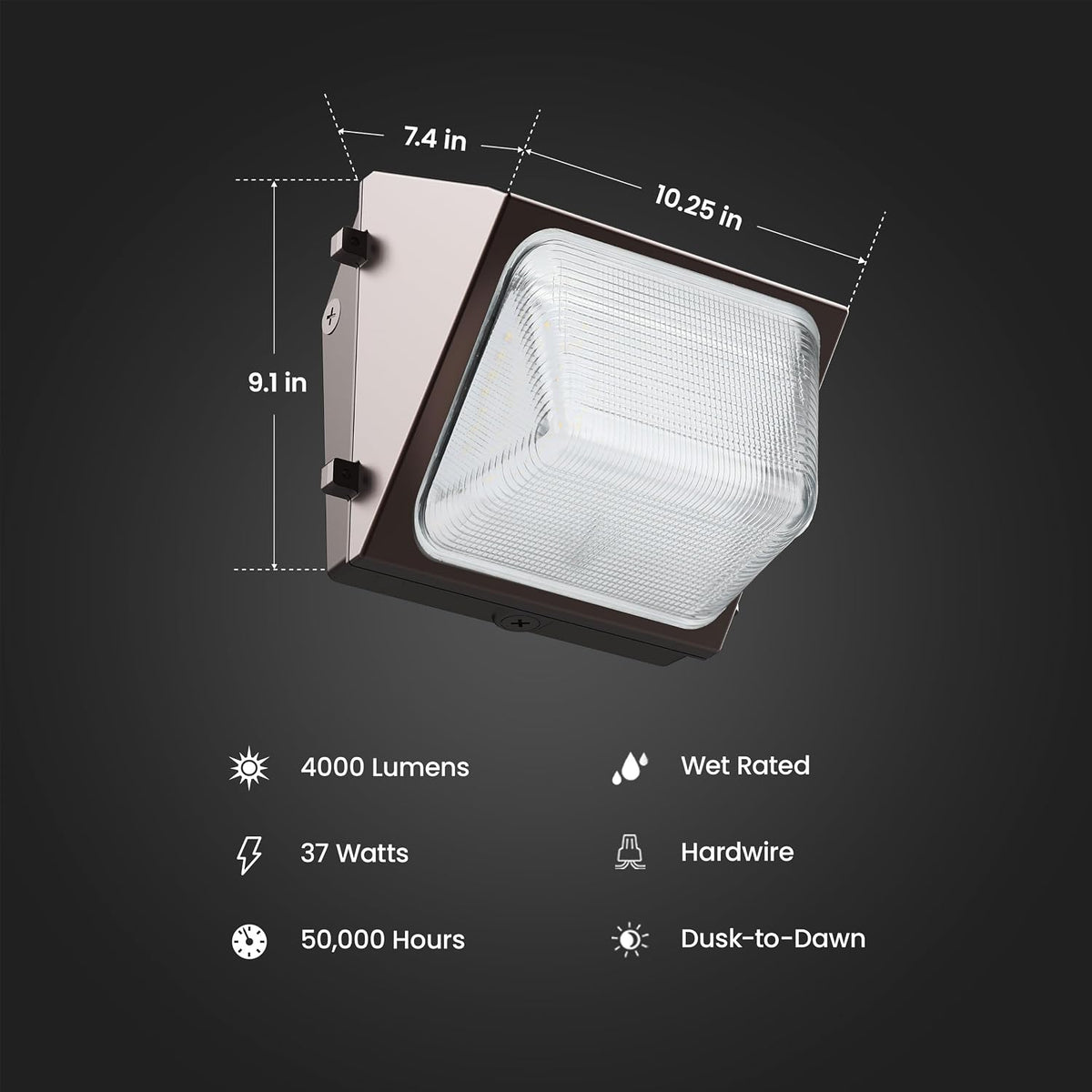 Feit Electric Commercial LED Wall Pack Security Light, 4000 Lumens, Dusk-to-Dawn Photocell Sensor, Shatter-Resistant Lens, Hardwired Outdoor Flood Light, 50,000-Hour Lifetime, S8.8CWPK/840/BZ