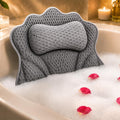 Luxe Bath Pillow for Tub Quick-Dry 4D Mesh,Head, Neck & Back Support (Gray)