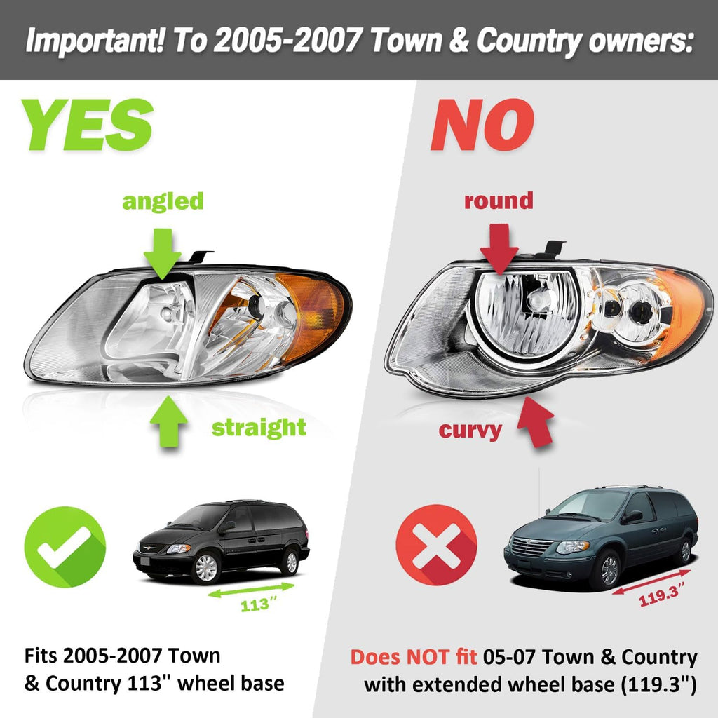 WEELMOTO Headlights for 2001-2007 Dodge Caravan/Chrysler Town & Country