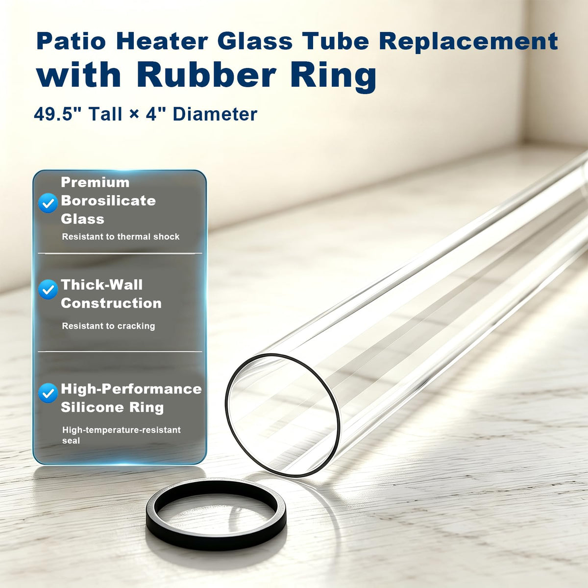 Pyramid Patio Heater Glass Tube Replacement, 49.5" Tall × 4" Diameter
