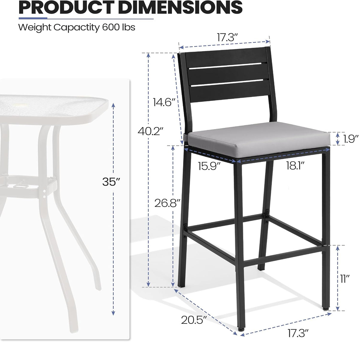 26.8"Outdoor/ Indoor Counter Height Bar Stools Set of 4 with Backrest