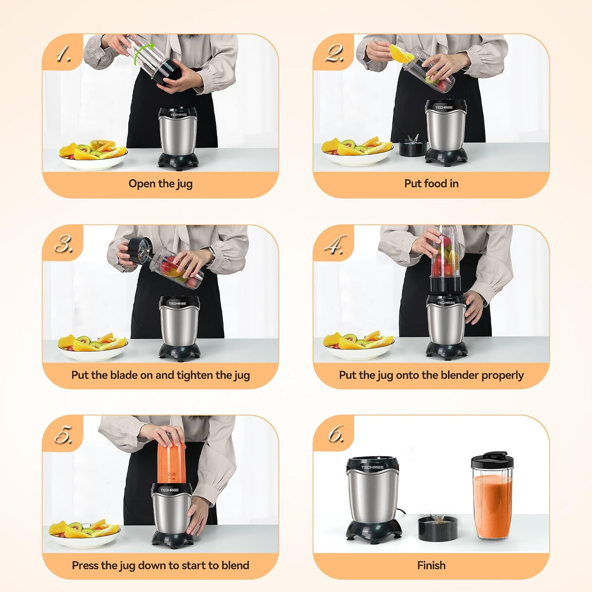 600W Personal Blender, Smoothie Blender with 2 x 17oz Portable Cups with Sip Lids, Stainless Steel Blade