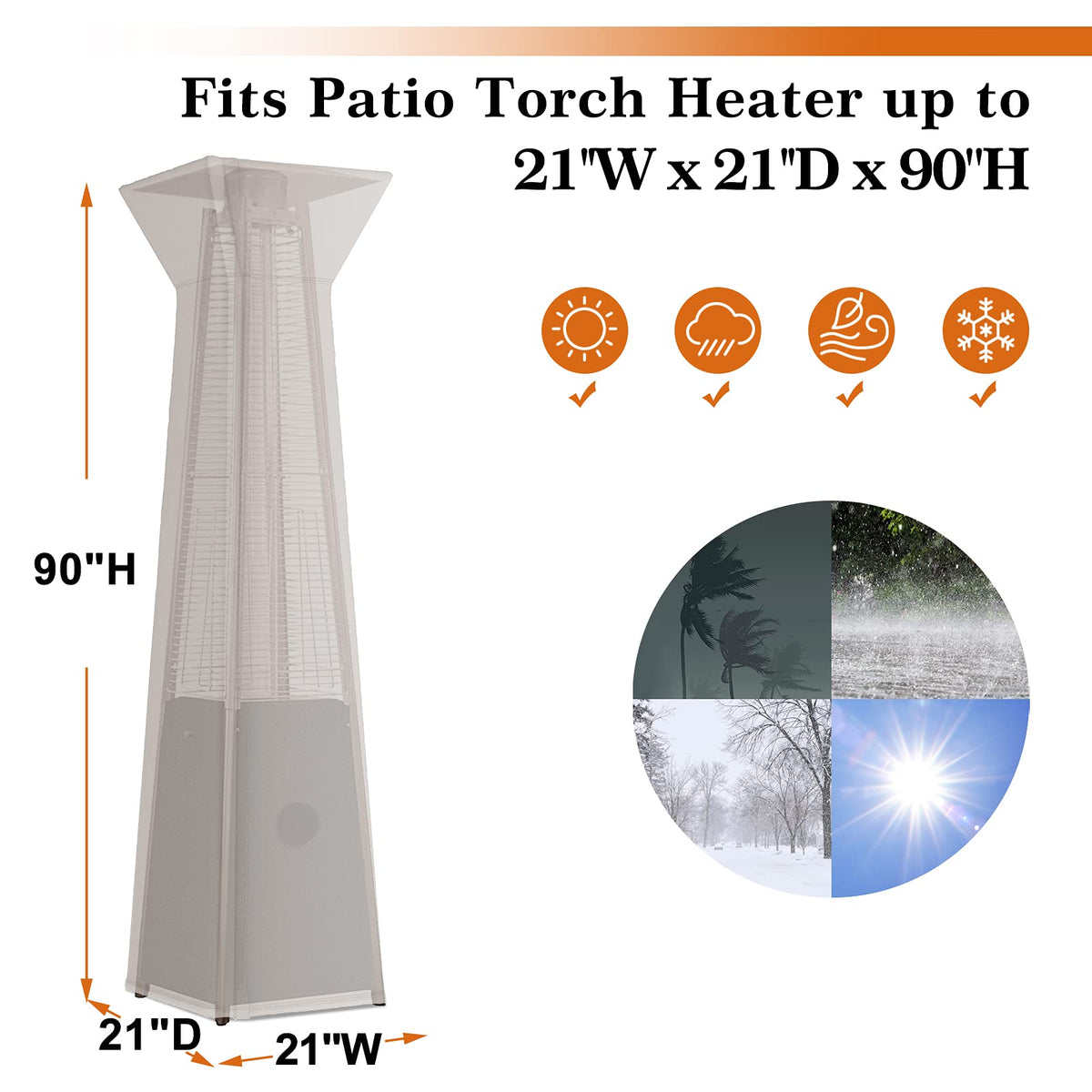 Pyramid Patio Heater Cover for Hiland, Outdoor Cover Waterproof, Propane Heater Heavy Duty with Zipper, 21W x 21D x 90H