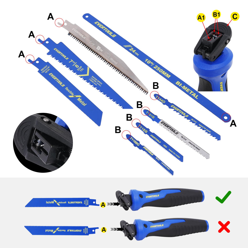 EVERTOOLS 8-in-1 Multi-Blade Hand Saw with 8 Replaceable Blades