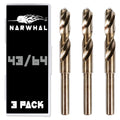 Narwhal 43/64 Drill Bit (3 Pack - 1/2 Inch Shank) Cobalt for Metal & Steel