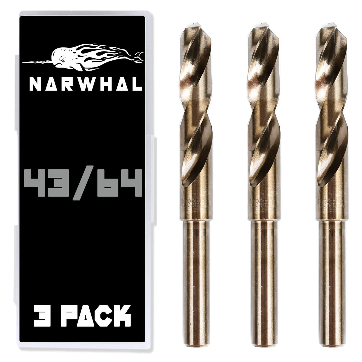 Narwhal 43/64 Drill Bit (3 Pack - 1/2 Inch Shank) Cobalt for Metal & Steel