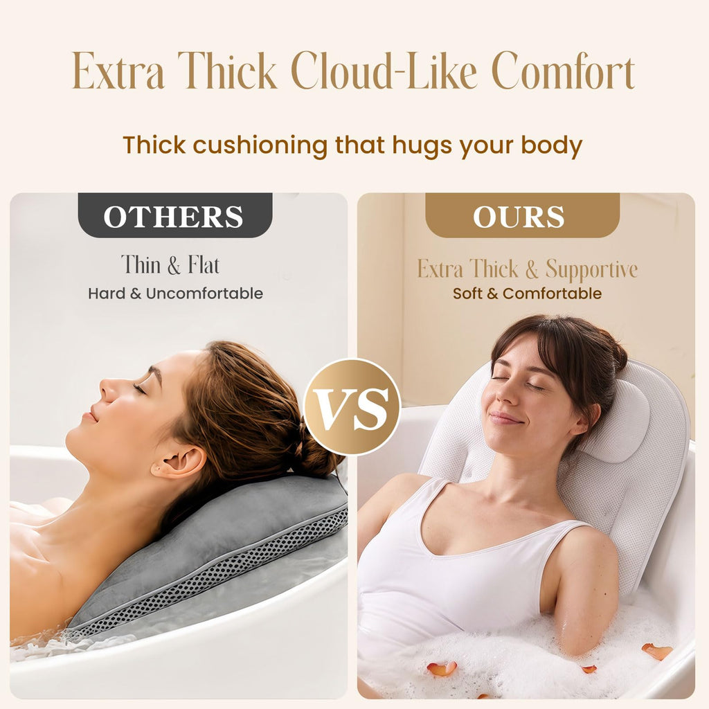 Full Body Bath Pillow for Bathtub，Bathtub Pillows for Neck Full Back Support, Thick Luxury Tub Cushion 54" x 14" White