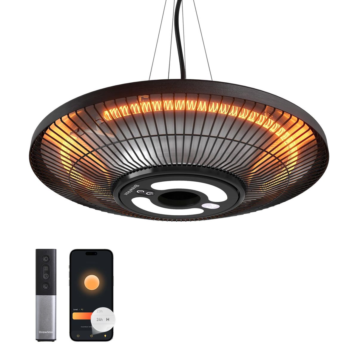 1500W Hanging Patio Heater, Electric Outdoor Infrared Ceiling Heater with LED Light, Smart App & Remote, 24H Timer