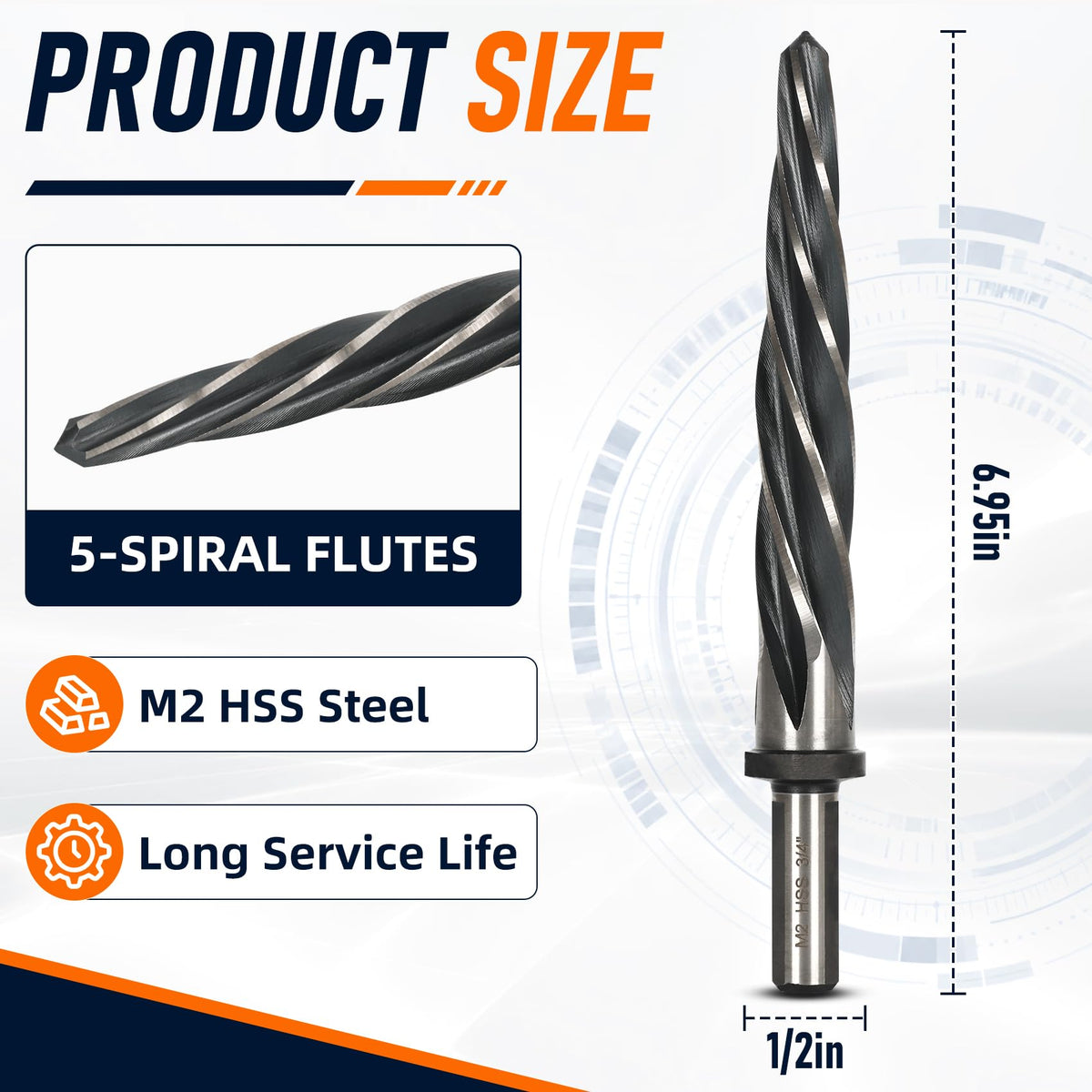 3/4 in Bridge Reamer for Metal, M2 HSS, 5-Flute, 1/2 in 3-Flat Shank