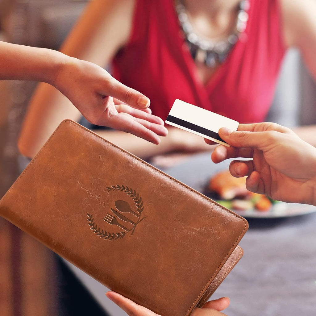 Restaurant Check Presenters, Guest Check Card Holder with Fork&Spoon Imprint, Restaurant Bill Holder, Check
