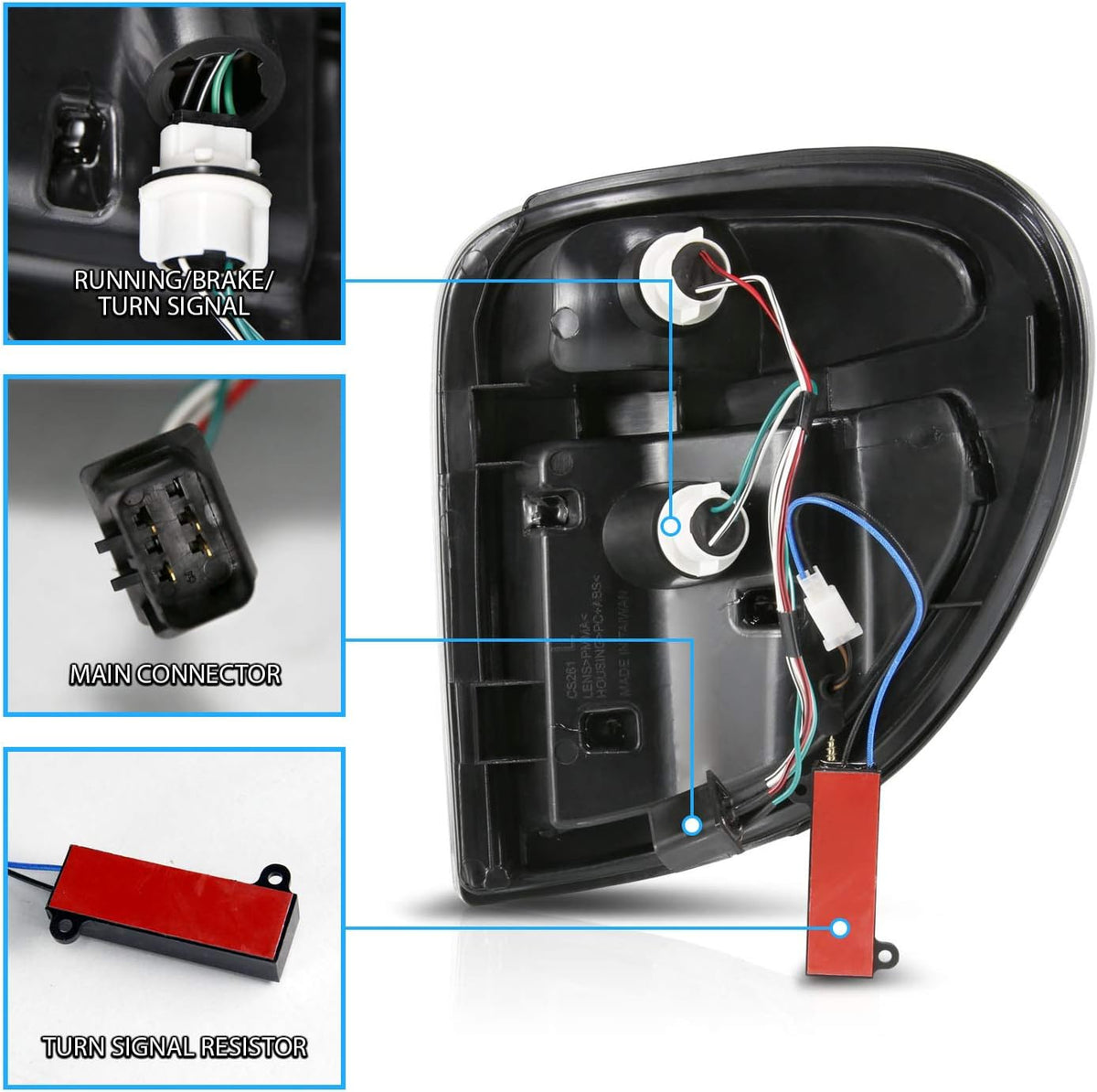 AmeriLite C-Type LED Tube Black Replacement Tail Light Assembly for 2004-2007 Dodge Grand Caravan for Chrysler Town & Country - Driver and Passenger Side