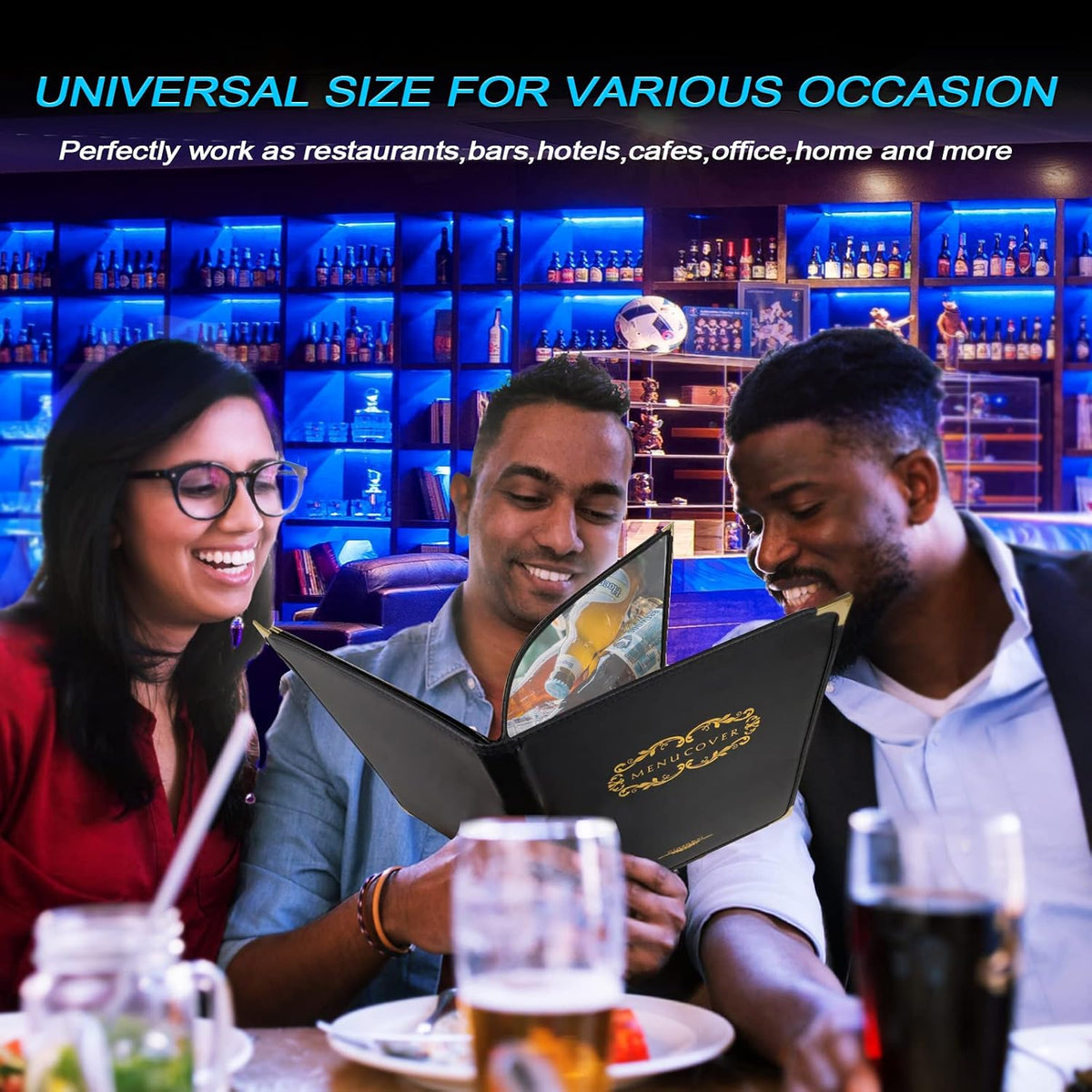 Menu-Covers 8.5 X 11 inch Restaurant - 2 Pack Menu Holder 4 Page 8 View Premium Faux Leather Transparent Black for