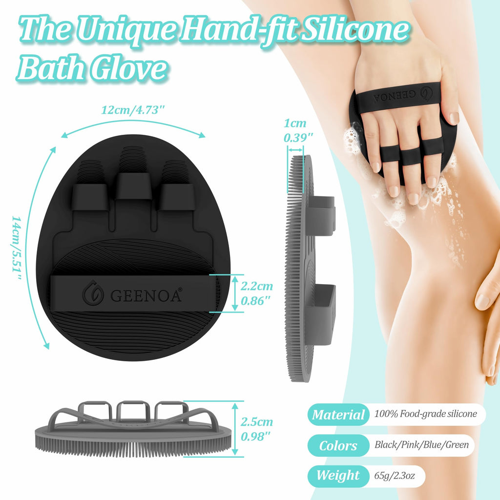 Silicone Body Scrubber 4PCS, 360° Anti-Slip & Enlarged Exfoliating Bath Glove for Rich Foaming Deep Cleaning
