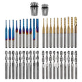 LUNYEE 40pcs End Mills CNC Router Bits with ER11, ER16 Collet, 1/8" Shank CNC Cutter Milling Carving Bit Set Including 2-Flute Flat Nose & Ball Nose, Nano Blue Coat & Titanium Coat Bits