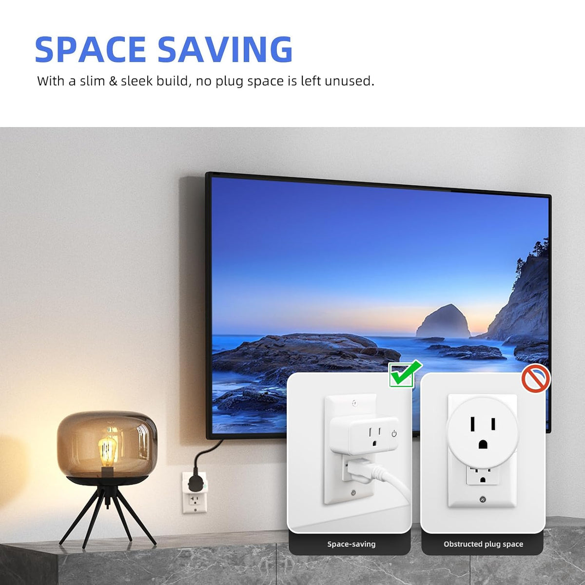 Smart Outlet Plug 15A, Alexa, Google Home, App Control, 2.4G WiFi, 4-Pack | Timer Function & Group Control