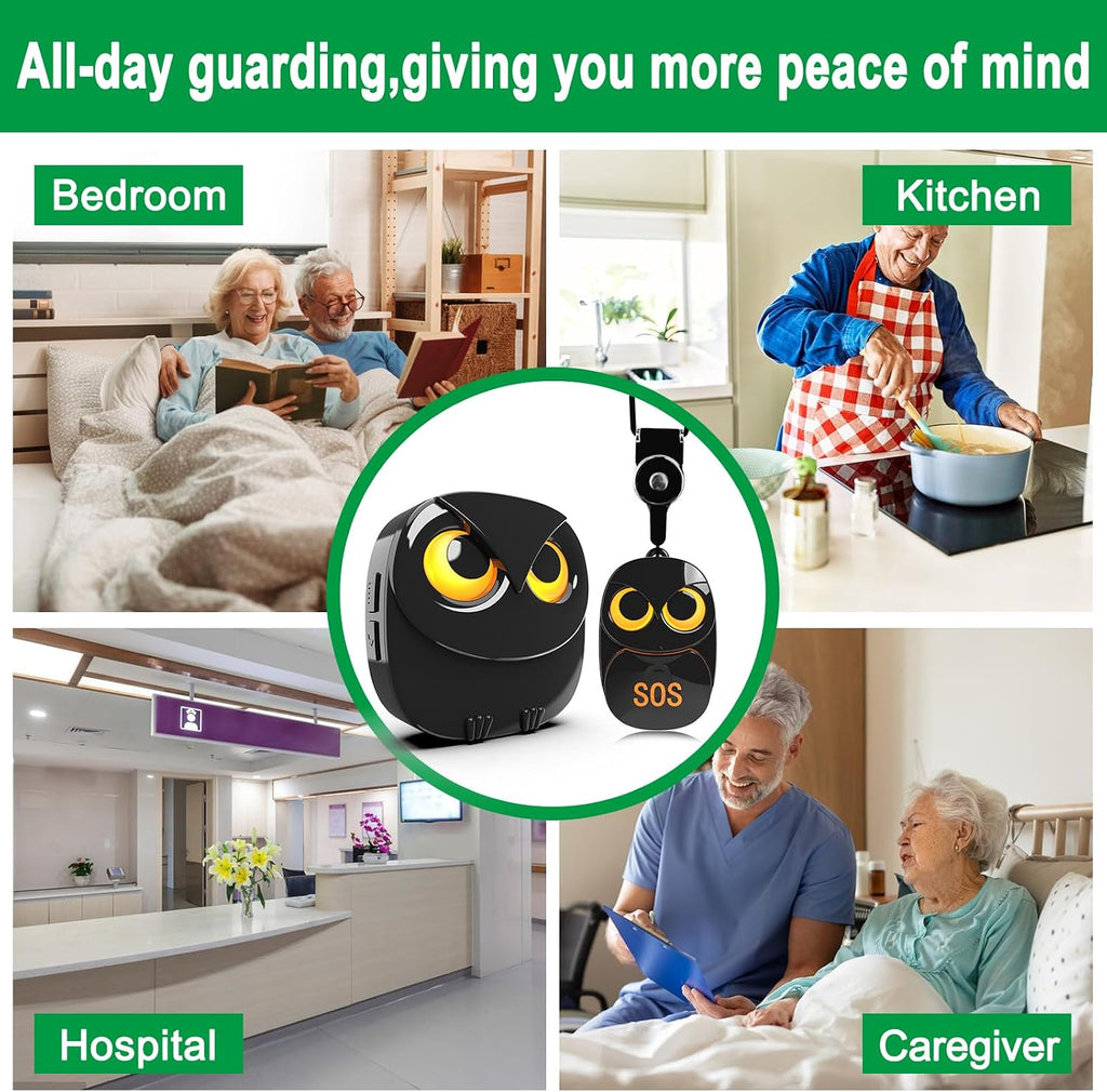 Caregiver Pager Wireless Call Button, 1 Transmitter + 1 Receiver , Black
